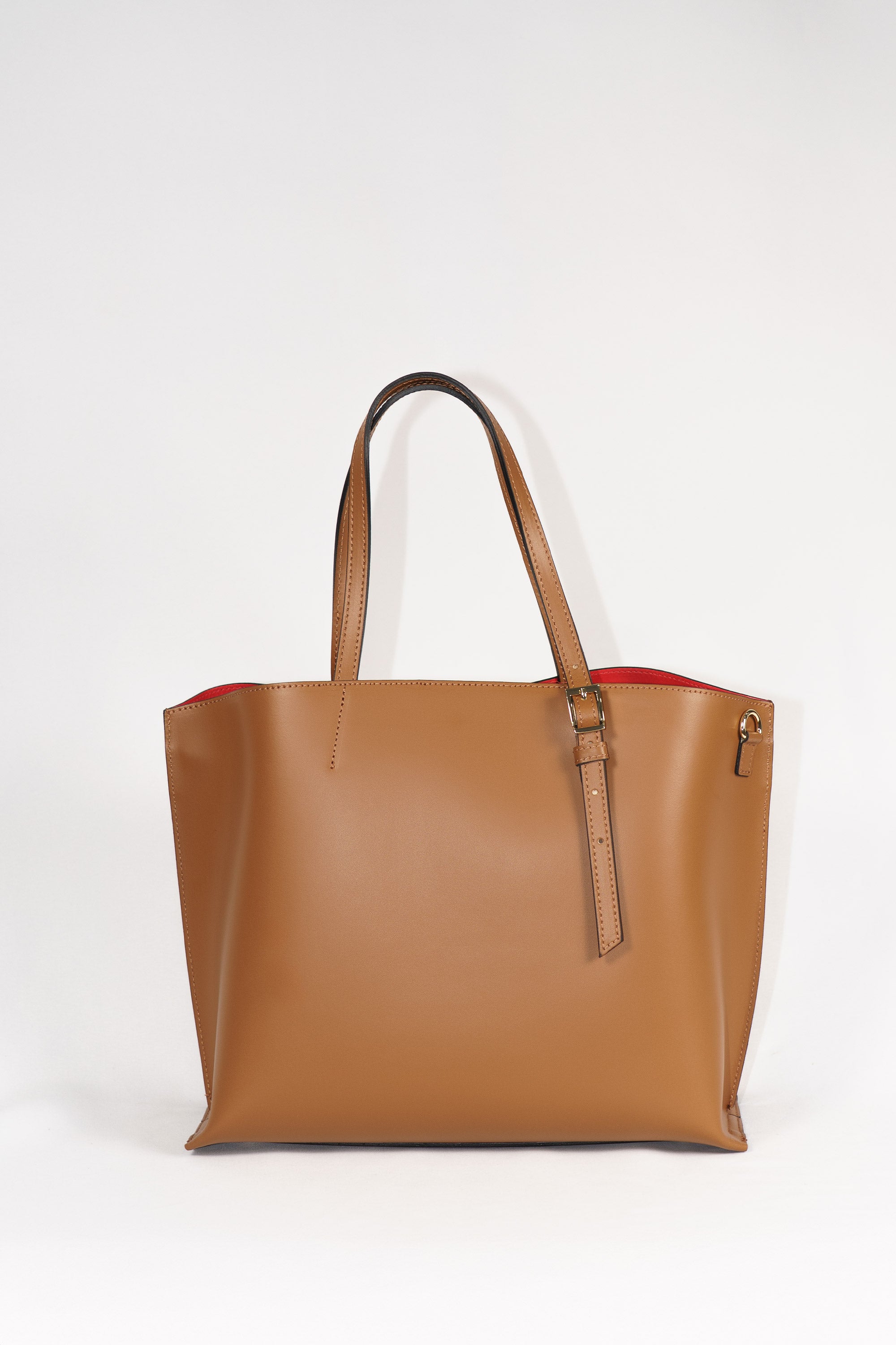 Bolso shopper de piel camel grande con compartimentos para mujer