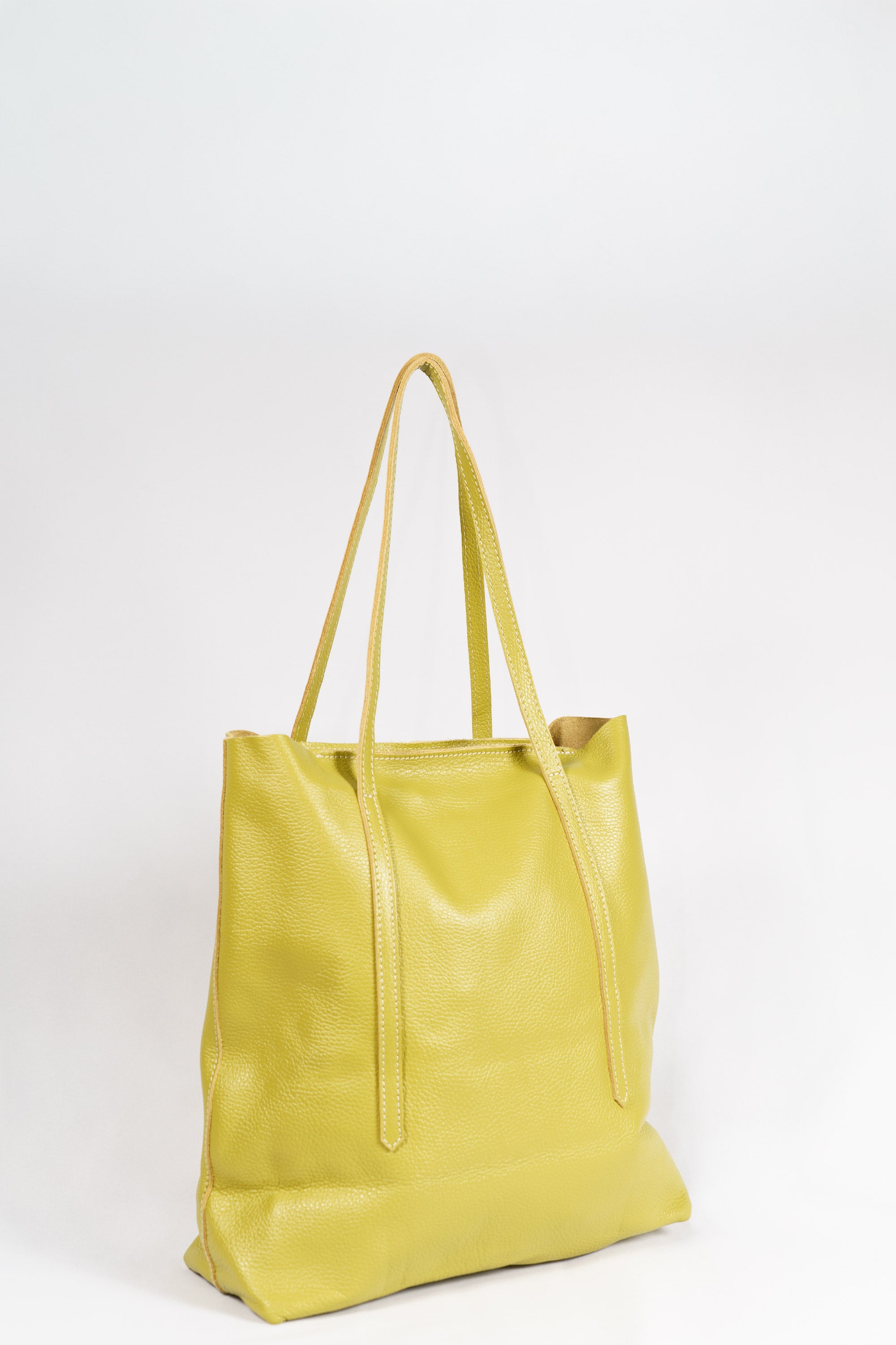 Bolso shopper de piel verde limón grande para mujer