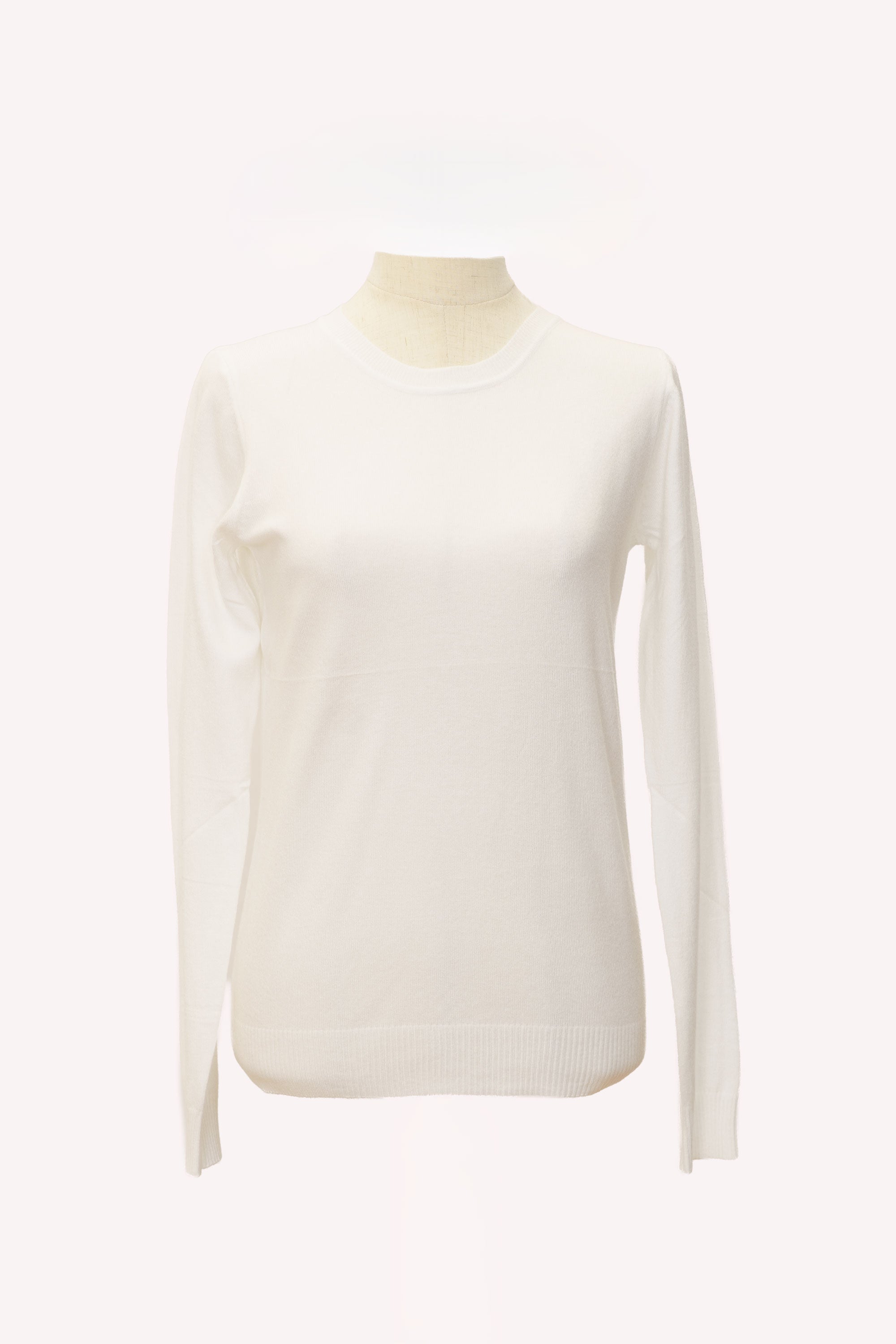 Jersey de punto blanco liso manga larga para mujer