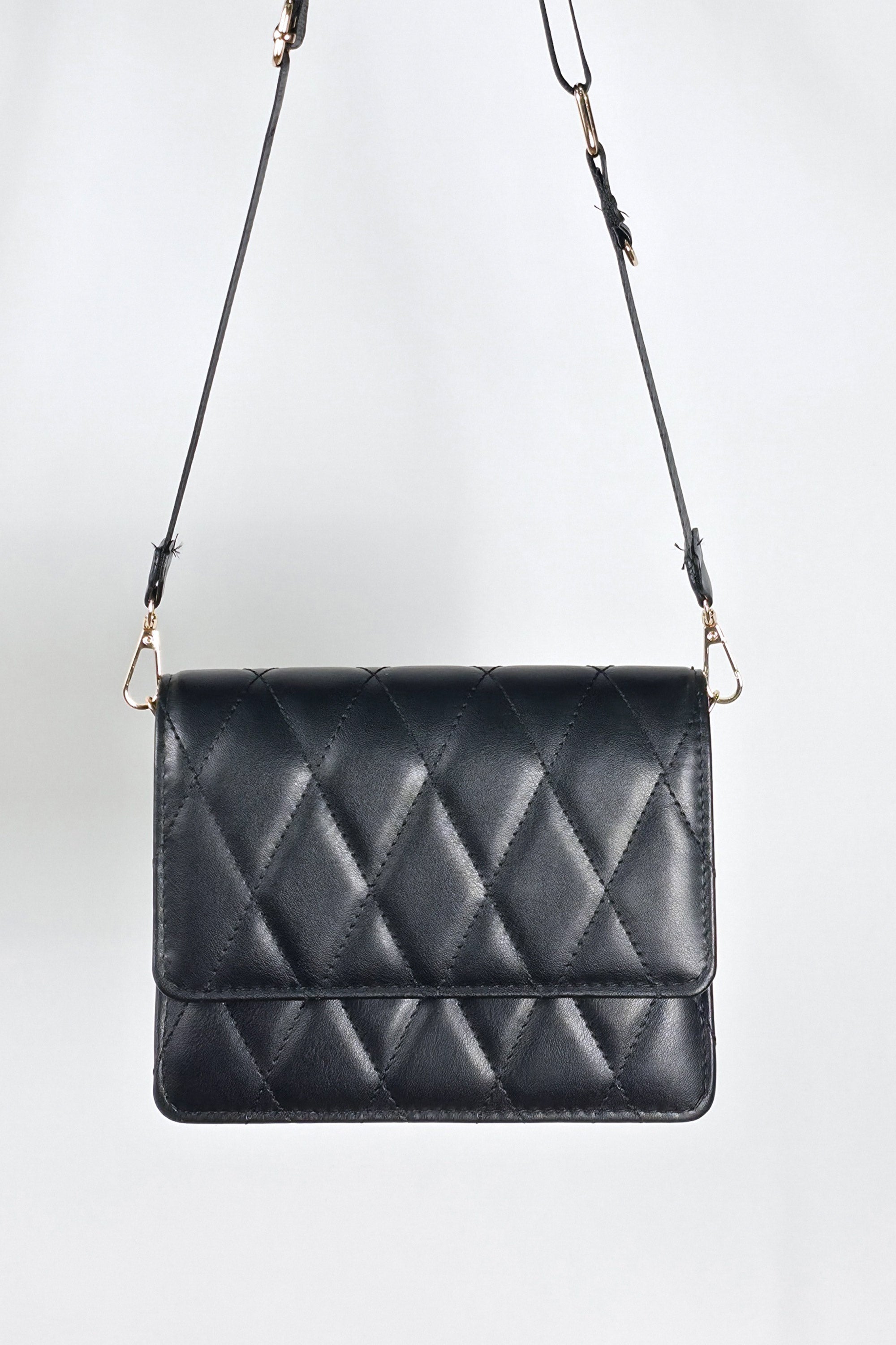 Bolso bandolera piel sintética negro pequeño acolchado con monedero para mujer