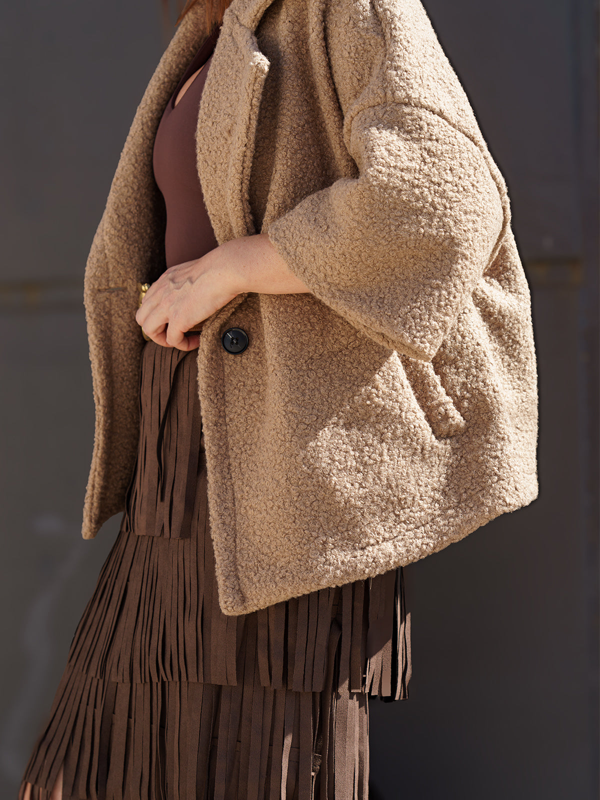 Chaqueta Bouclé Oversize Beige
