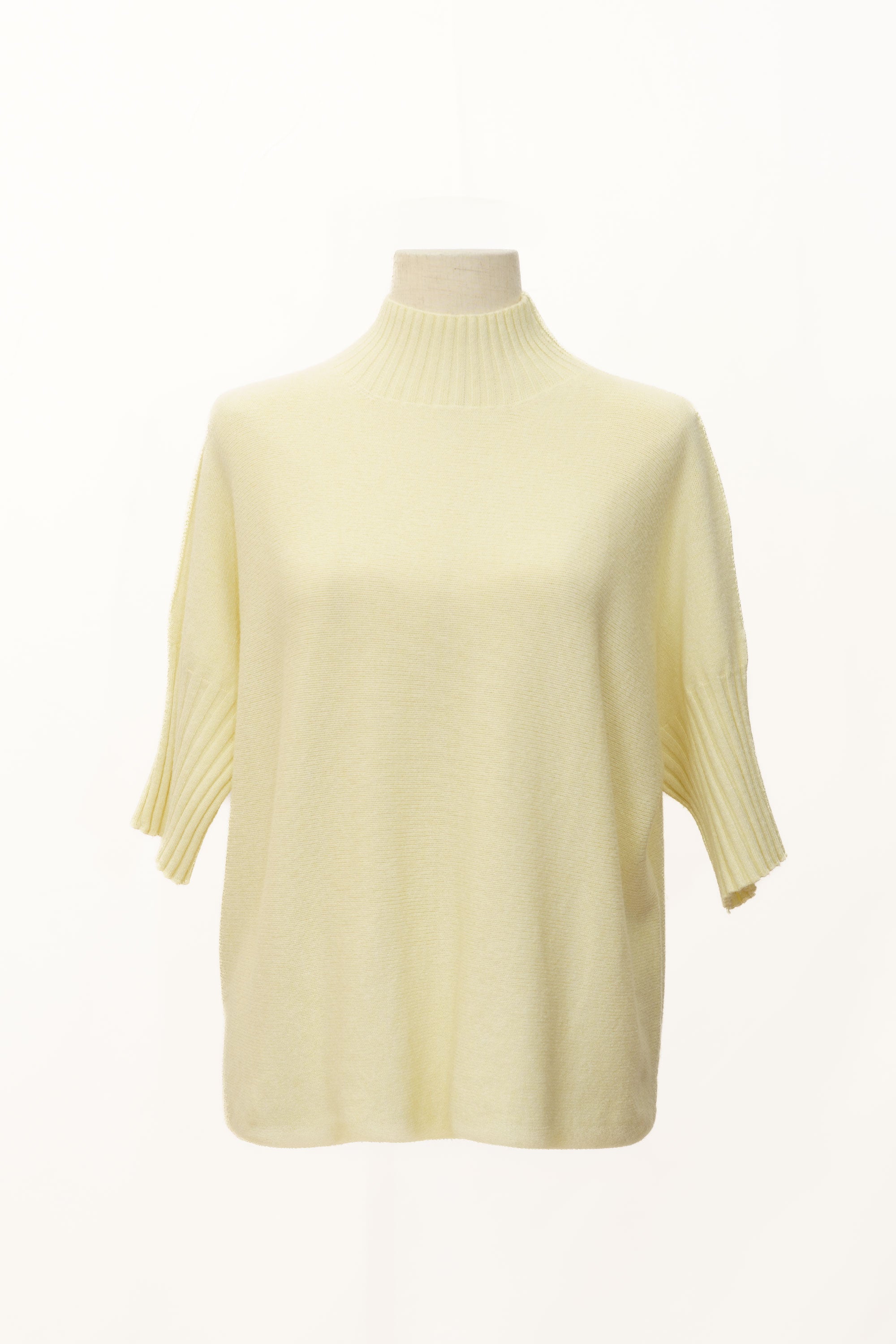 Jersey amarillo mantequilla pastel cuello alto manga corta para mujer