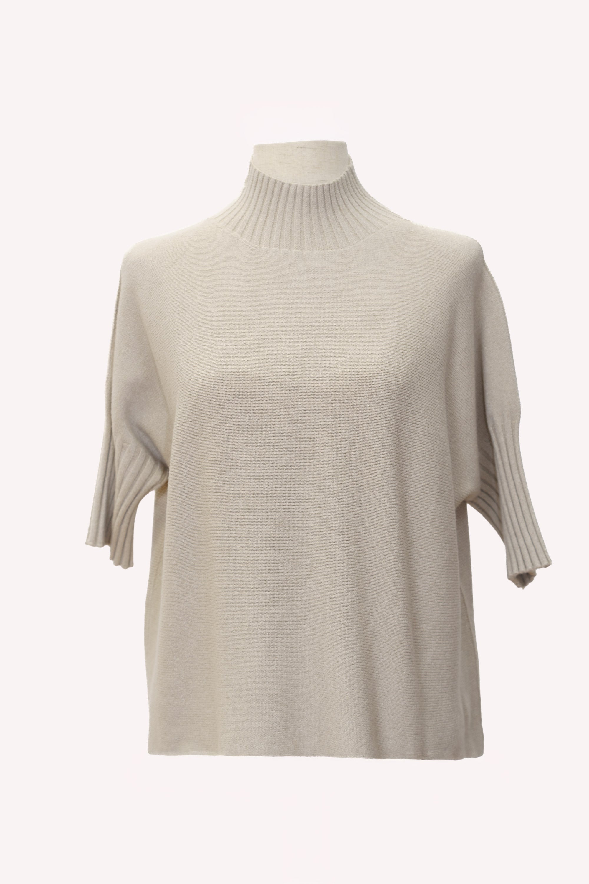 Jersey beige cuello alto manga corta para mujer