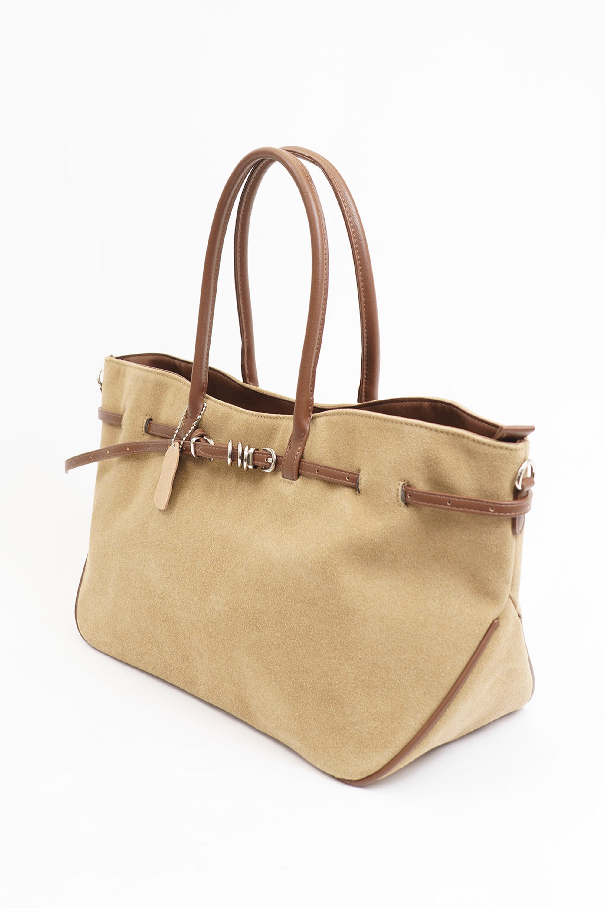 Bolso shopper beige grande estructurado para mujer