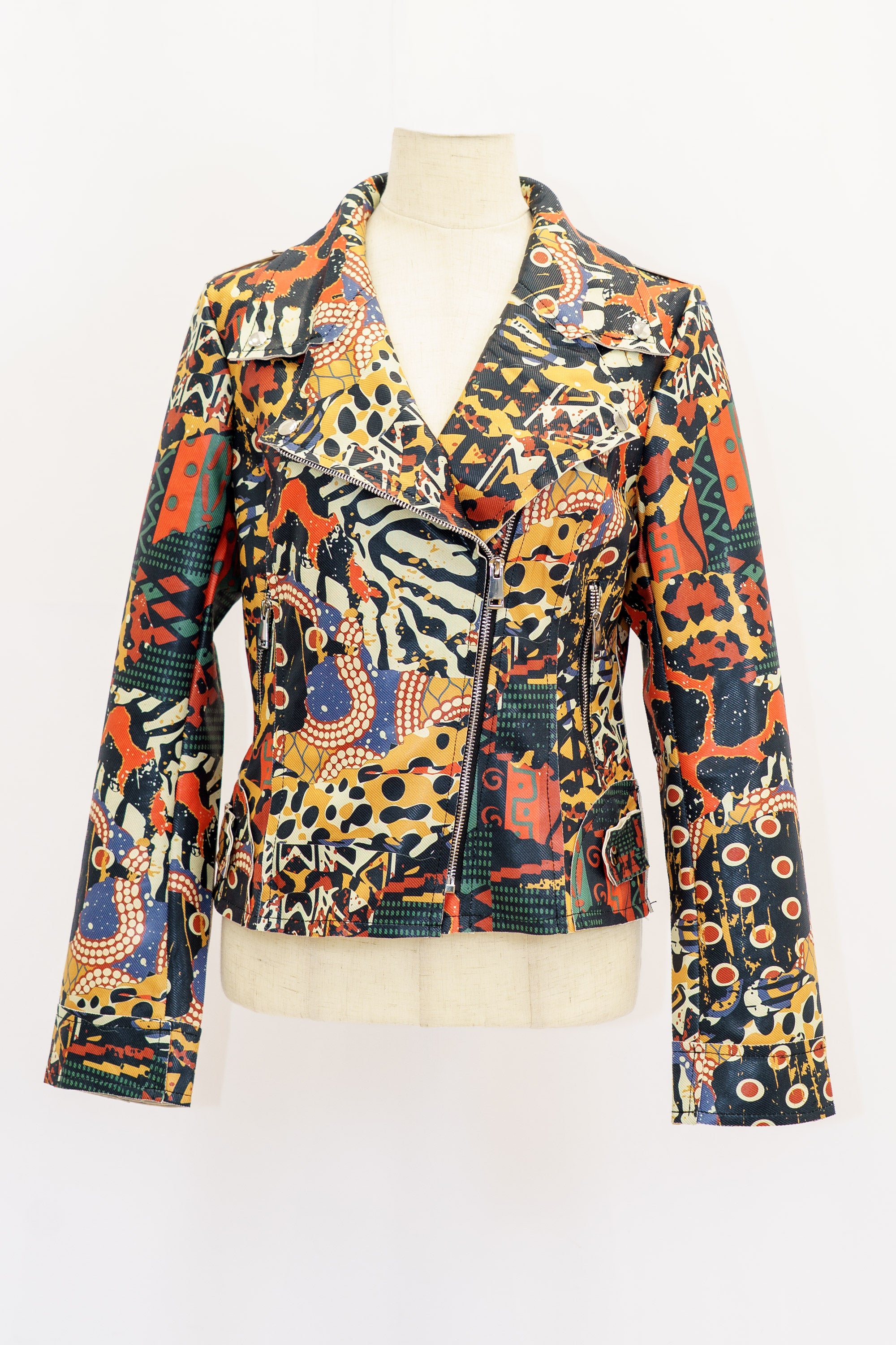 Chaqueta Biker Multicolor Estampado Artístico
