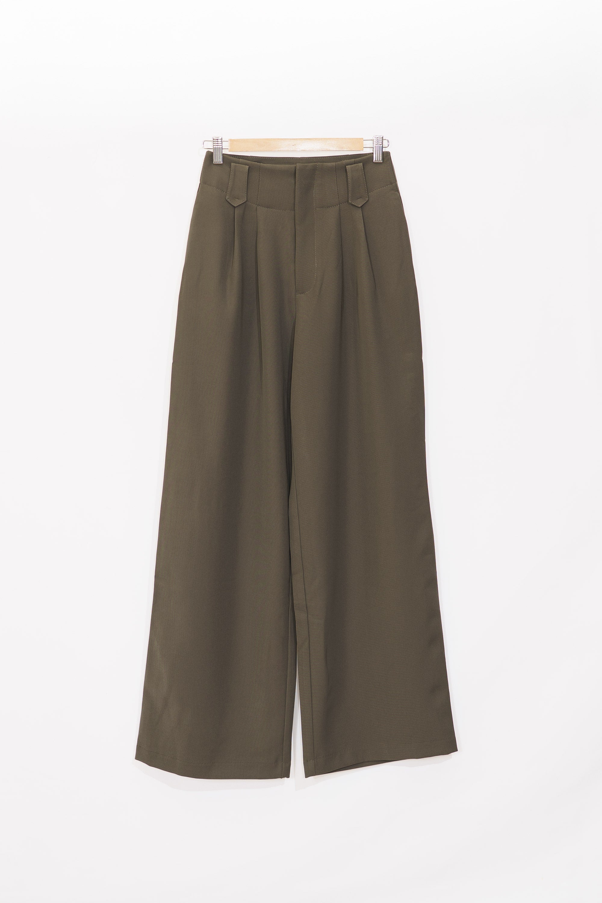 Pantalón de vestir verde kaki tiro alto con pinzas