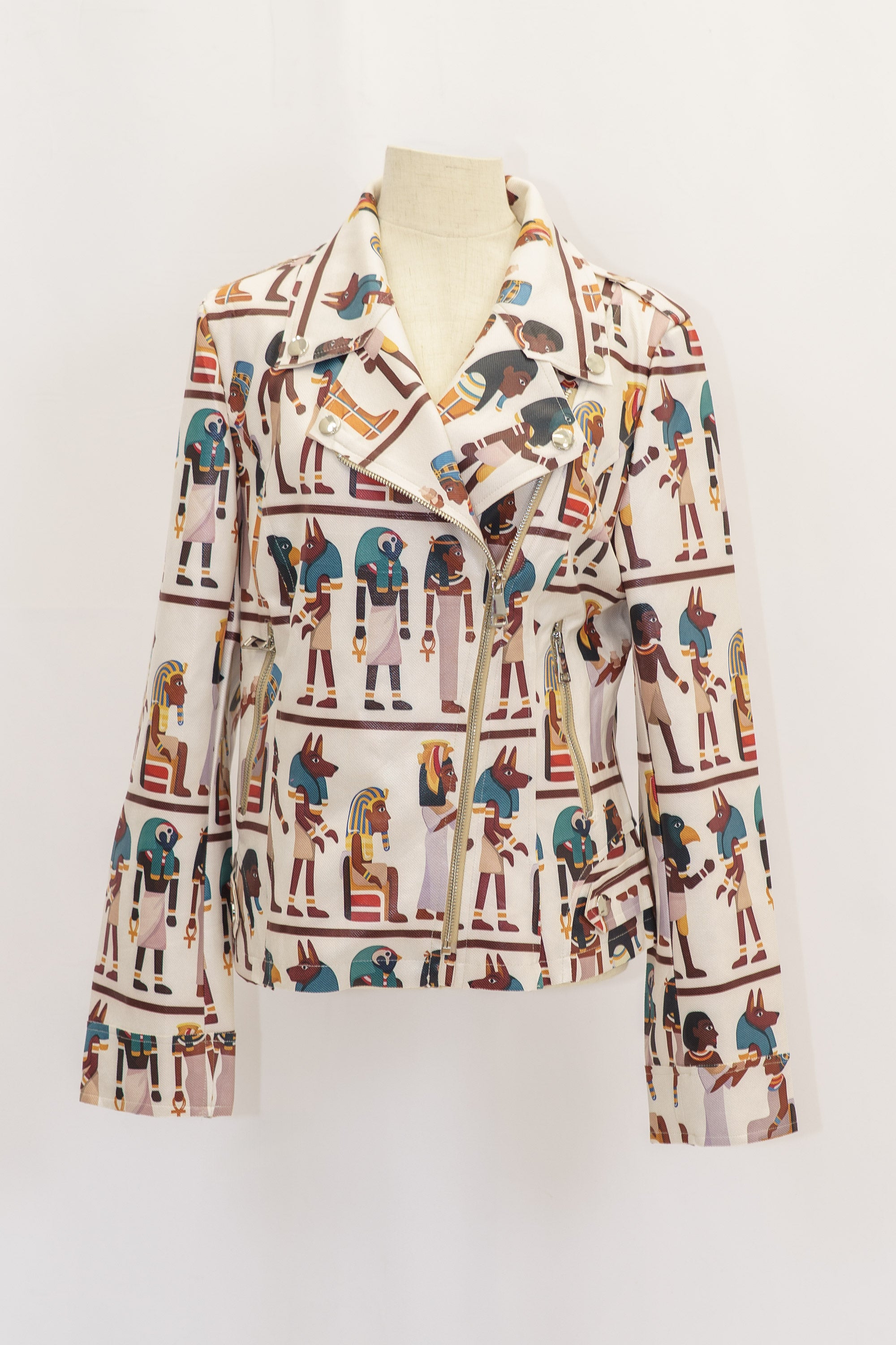 Chaqueta Biker Estampado Egipcio – Crema