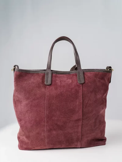 Bolso piel de ante con asas cortas y correa ajustable