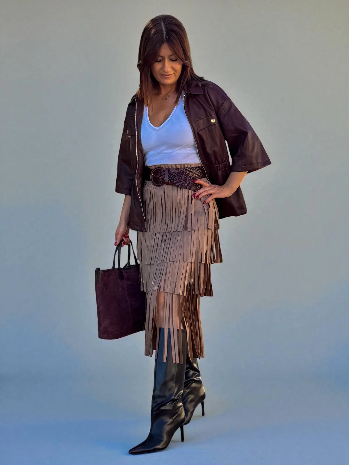 Falda-beige-con-flecos-3_elevee-es. Webp | elevee. Es Elevee Es