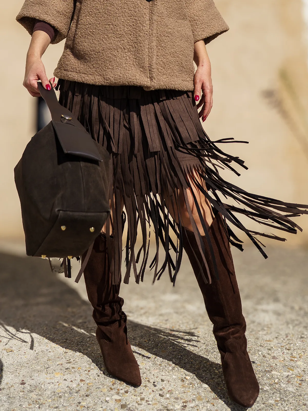 G-27548-falda-flecos-marron_elevee-es. Webp | elevee. Es Elevee Es