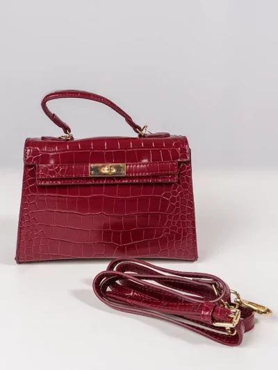 Bolso pequeño de mano efecto cocodrilo - Burdeos