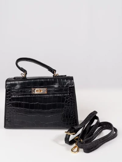 Bolso pequeño de mano efecto cocodrilo - Negro