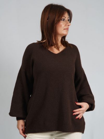 Jersey de punto marrón cuello V