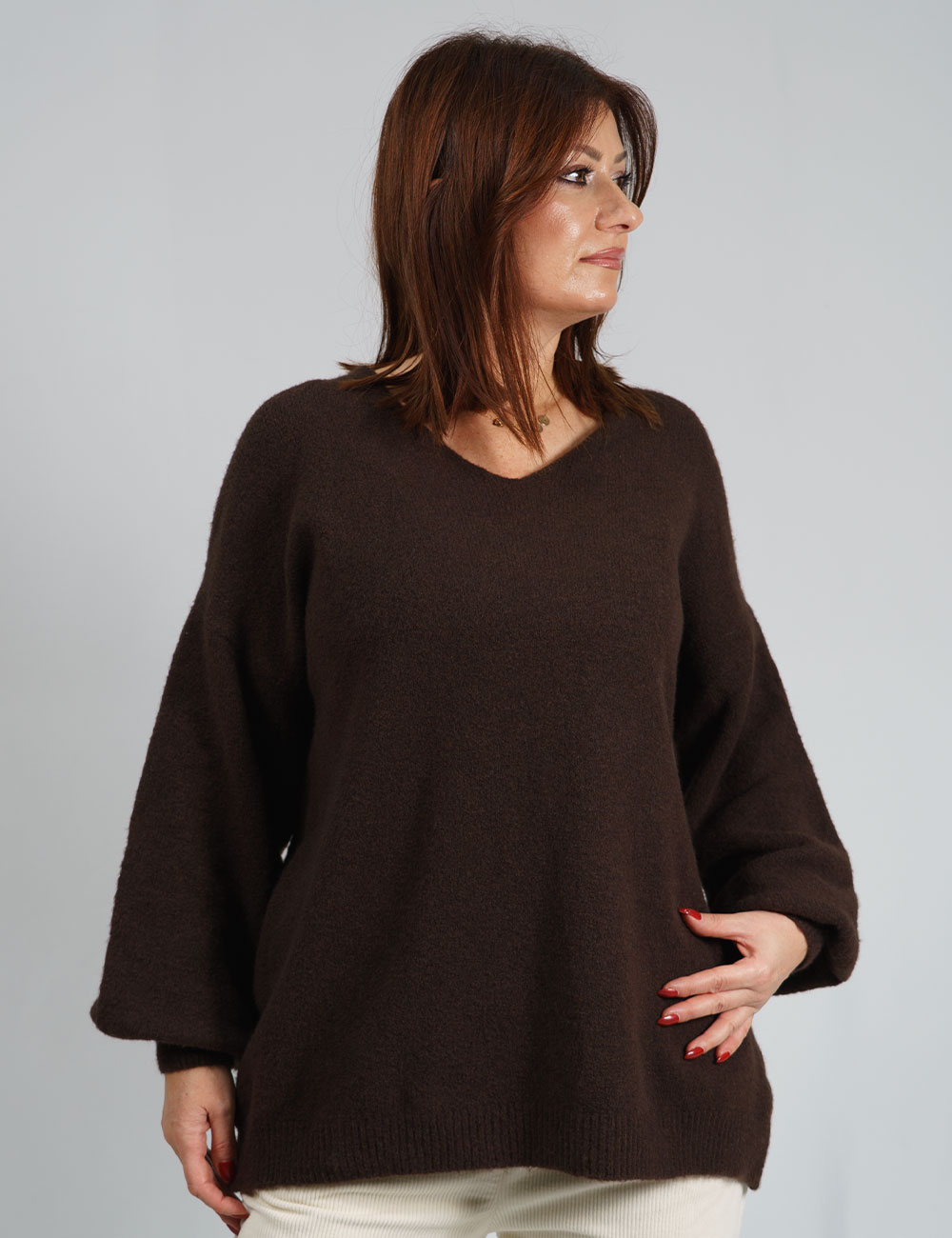 8769-jm2 | elevee. Es Jersey de punto marrón cuello v elevee Es