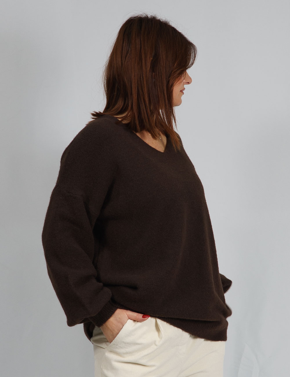 8769-jm3 | elevee. Es Jersey de punto marrón cuello v elevee Es