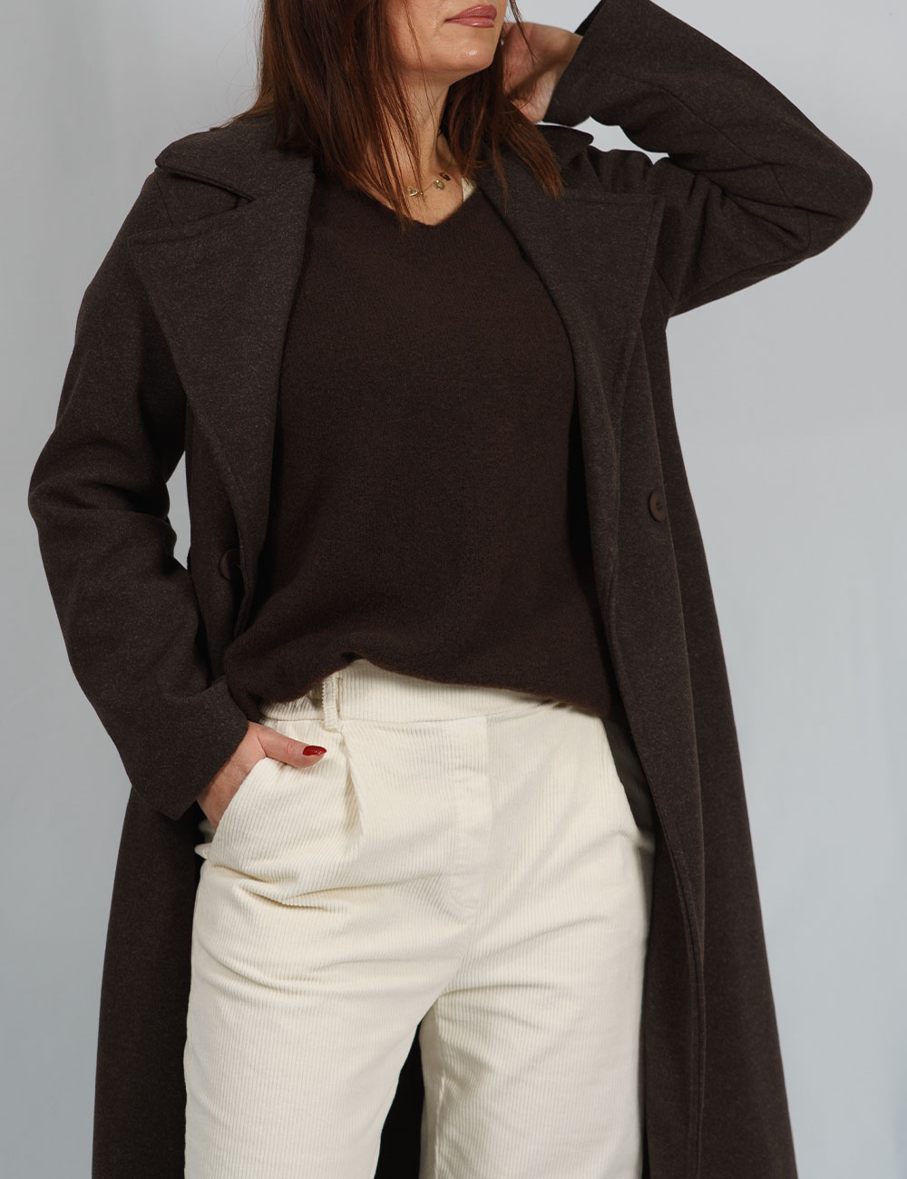 8769-jm4 | elevee. Es Jersey de punto marrón cuello v elevee Es