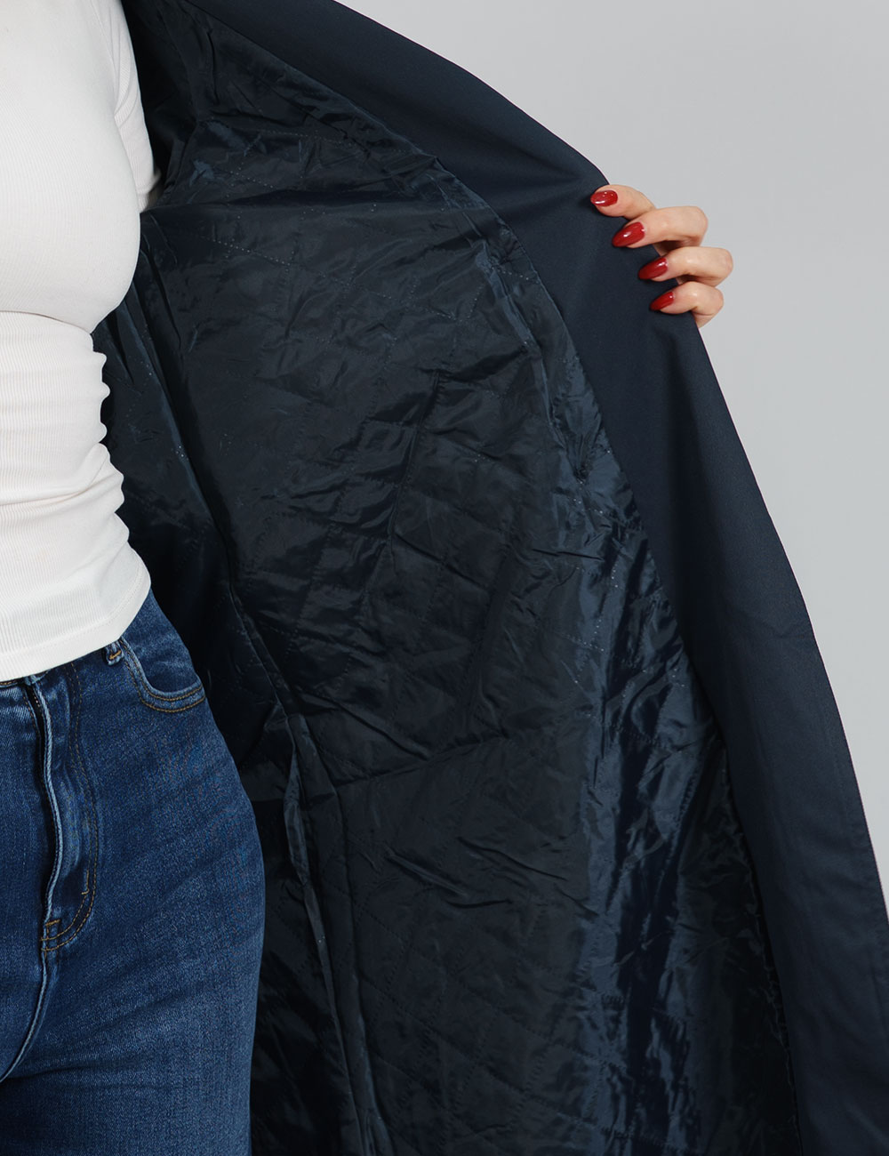 Xq2556-a8 | elevee. Es Trench largo forrado azul marino elevee Es