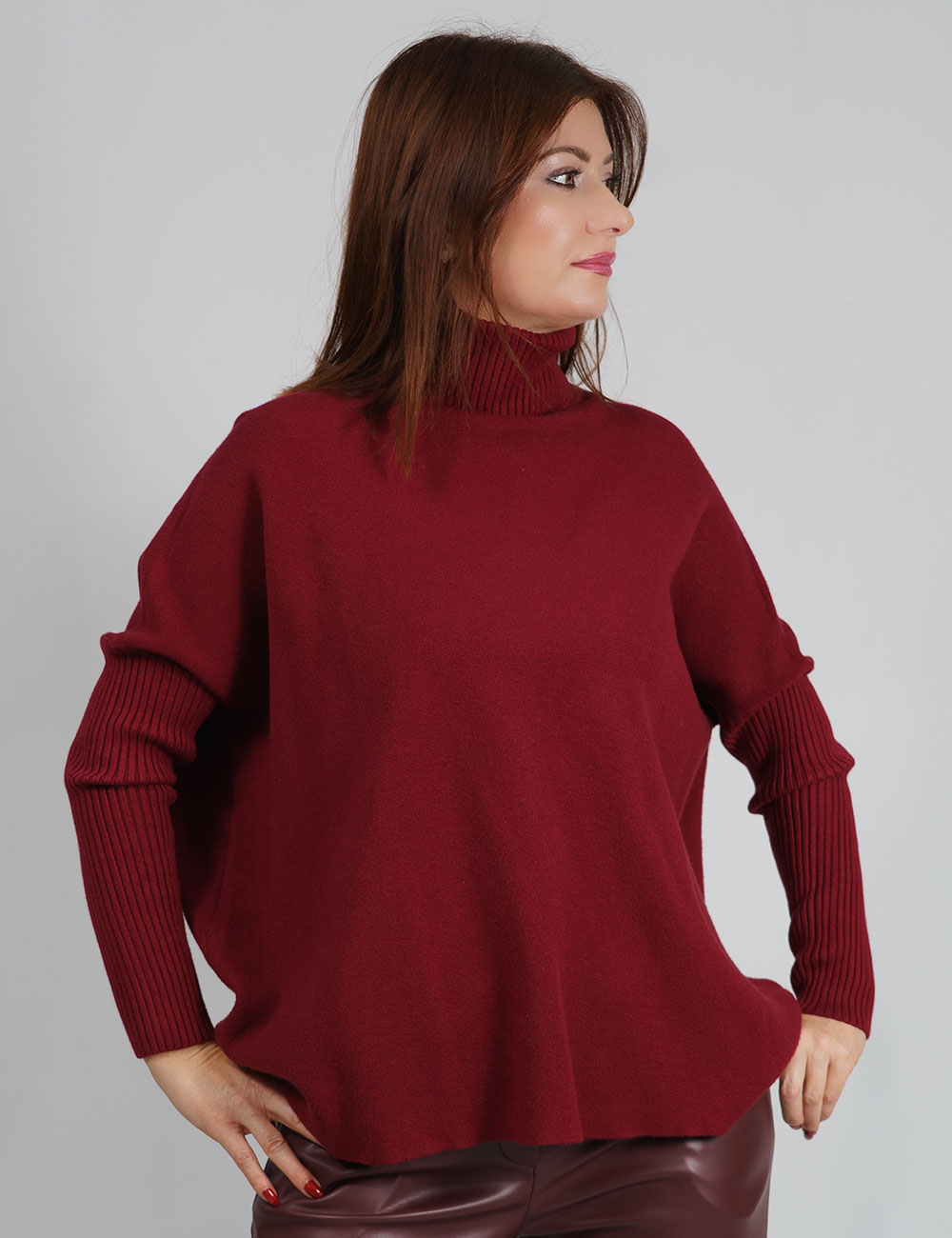 Zs5358-b1 | elevee. Es Jersey cuello alto burdeos elevee Es